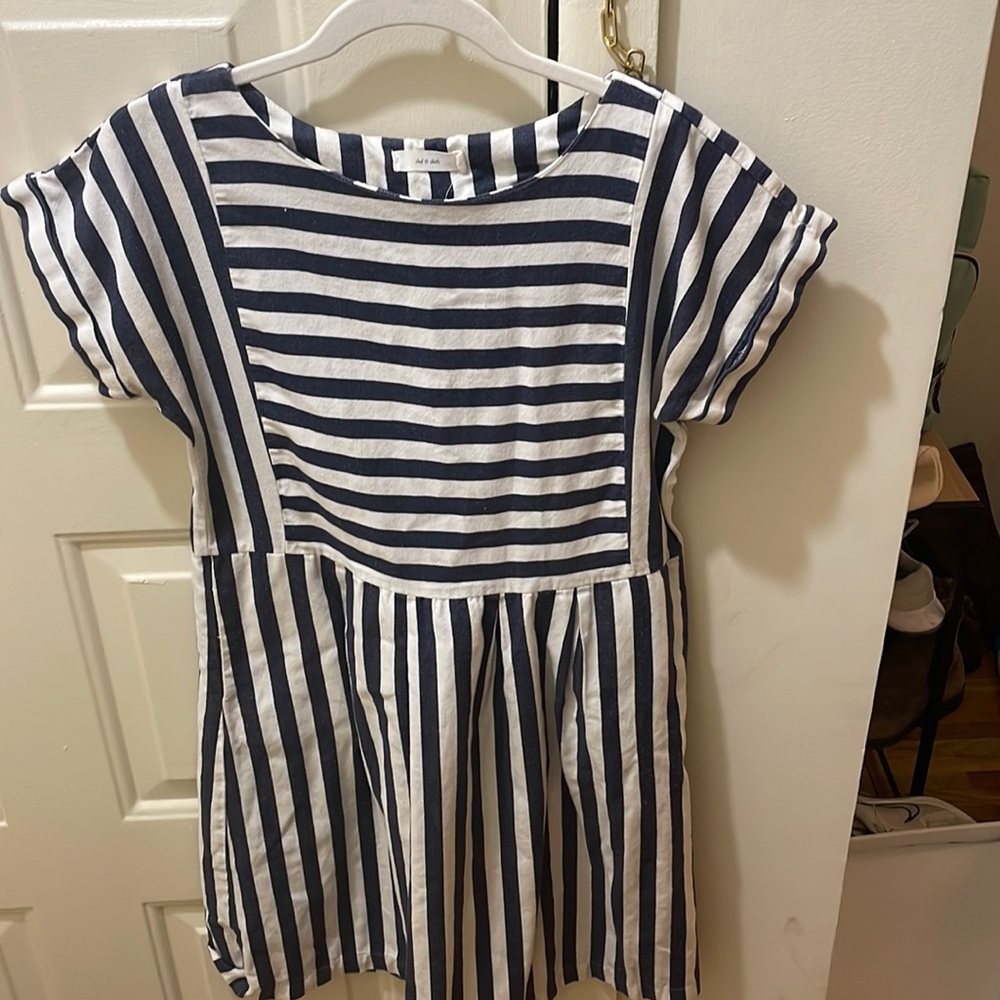 Clad & Cloth navy and white striped peasant dress